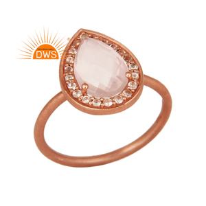 แหวนควอตซ์ชุบสีโรสโกลด์สเตอร์ลิงและพลอยบุษราคัมสีขาว - Product Image 1