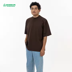 <b>Top</b> Ranking Plain Heavy Cotton Eco-Friendly Breathable Unisex Custom Print Logo Loose Fit <b>Mock</b> <b>Neck</b> Oversize Men's T-Shirt - Product Image 3