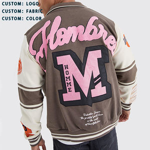 OEM personalizado Chenille Mens Bomber chaqueta Vintage bordado parche cuero manga Letterman Varsity chaqueta para los hombres - Product Image 3