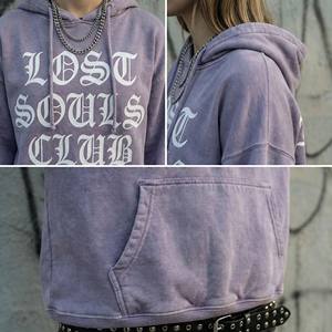 Sudadera con Capucha Holgada de Forro Polar Lavanda para Mujer, Estilo Urbano, Transpirable, con Letras Góticas, Hombros Caídos, Venta al Por Mayor - Product Image 5