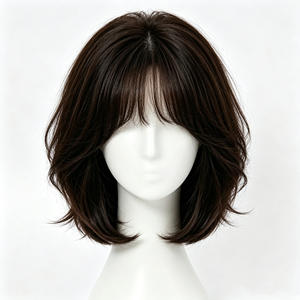 Peluca Corta Estilo Bob Francés Marrón Oscuro con Flequillo, Natural y Voluminosa - Product Image 6