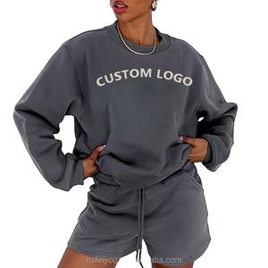 เสื้อครอปท็อปผู้หญิง ชุดลำลองฮู้ดดี้สั้น ผ้าฝ้าย 100% ปักลายตามสั่ง ไซส์ใหญ่ ชุดเซ็ต 2 ชิ้น เสื้อฮู้ดดี้และกางเกงขาสั้น - Product Image 1