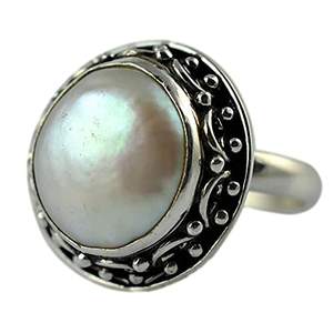 925 Sterling <b>Silver</b> Coin Pearl <b>Ring</b> Handmade Boho <b>Statement</b> Promise for Women Freshwater June Birthstone Jewelry - Product Image 1