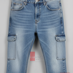 Pantalones Cargo de Mezclilla para Hombre, Jeans con Bolsillos Utilitarios, Estilo Urbano, Corte Ajustado, Mezclilla Resistente de 400 GSM - Product Image 4