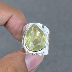 Joyería Bohemia chapada en plata de latón de la mejor calidad, diseño de pedido personalizado, anillo en forma de pera, anillos finos de piedras preciosas de topacio limón Natural - Product Image 4