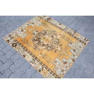 3.2x3.8 ft Rug, Vintage Turkish Rug, <b>Yellow</b> <b>Wool</b> Rug - Product Image 2