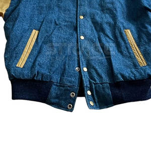 Hot Sale Winter <b>Leather</b> <b>Jeans</b> Varsity Jacket with Front Logo Durable Eco-Friendly Material and Bold Two-Tone Athletic Styling - Product Image 4