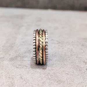Bague de yoga multi-tons en argent sterling 925 Bague de pouce pour femme Fidget Handmade Jewelry Fine Anxiety Mens Spinner Ring - Product Image 5