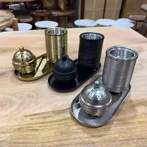 Luxury <b>Wooden</b> & Brass Bakhoor Incense <b>Burner</b> Set with Tray & Tong Arabic Design Oud Charcoal Holder <b>for</b> Home Decor & Gift Use - Product Image 5