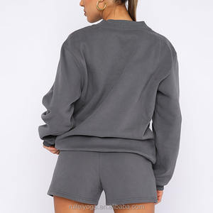 Ensemble short à capuche d'été respirant deux pièces à imprimé bouffant avec logo personnalisé coupe cousue coton délavé au soleil recadrée style High Street pour femmes - Product Image 2