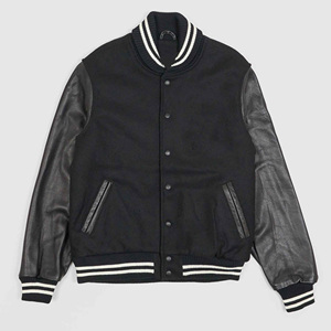 Venta al por mayor logotipo personalizado bordado béisbol prendas de vestir mangas de cuero liso Streetwear Letterman CollegeBaseballjacket para los hombres - Product Image 1