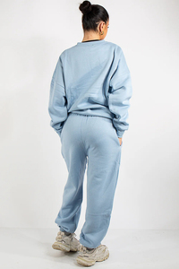 Conjunto de jogging de Invierno para mujer 100% algodón de gran tamaño gota hombro sudadera Top tendencia transpirable patrón sólido - Product Image 3