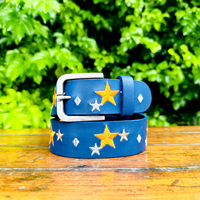 Longueur personnalisée bleu eau buffle ceinture en cuir nouvelle étoile broderie mode peau de vache cadre trou d'épingle accessoires personnalisés Style décontracté