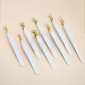 Pince à épiler classique incurvée en acier inoxydable sur mesure pour extensions de cils, 14 cm, 45/90 degrés, pointe en fibre à prise diamantée - Product Image 2