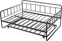 Lit de repos moderne en fer noir avec lit gigogne coulissant, cadre réglable et peu encombrant pour appartement, chambre d'amis ou chambre d'enfants