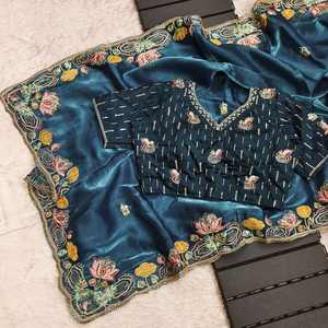 ผ้าไหมนุ่มใหม่ Banarasi ผ้าส่าหรีขอบสีทองพร้อมเสื้อสีเขียว - Product Image 6