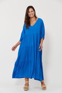 Robe longue bleue bohème avec col en V et manches longues 100% rayonne nouveau style décontracté pour les femmes vacances et usage quotidien - Product Image 6