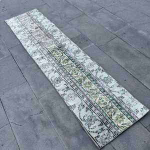 Alfombra Vintage de 1.7x7.4 pies, Alfombra Turca, Alfombra Floral Azul Verde - Product Image 4