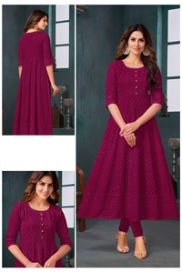 Vendita <span class=keywords><strong>Online</strong></span> di nuovi <span class=keywords><strong>abiti</strong></span> intrecciati lavabili Casual in seta di Rayon Kurtis - Product Image 6