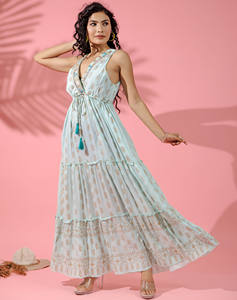 2024 Girls Luxury Lurex Collection For <b>Women</b> High Wasted Long Sleeveless Spaghetti <b>Maxi</b> Frilled Dress - Product Image 2