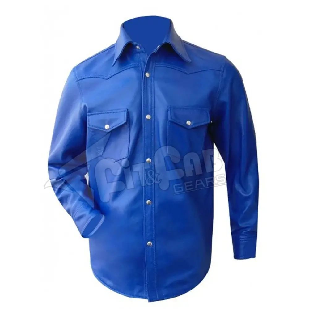 New Design Men Leather Shirt Real Sheep Skin Leather Shirt Full Sleeve Leather Shirt