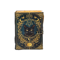 Carnet Grimoire Classique Fait Main en Cuir Véritable avec Motif Chat et Lune, Cahier Wiccan, Carnet de Croquis, Sorcellerie Animale, Fête des Mères