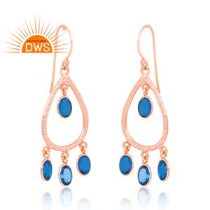 Best Selling 925 Sterling Silver 18K <b>Rose</b> Gold Plated Doublet Blue Topaz <b>Quartz</b> Gemstone <b>Earring</b> Demi Fine Jewelry For Women - Product Image 3