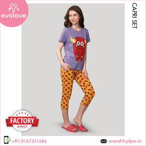 Femmes haut de gamme 100% coton Jersey deux pièces Capri genou longueur robe de nuit doux personnalisé usage domestique vêtements de nuit pour la saison de printemps - Product Image 3