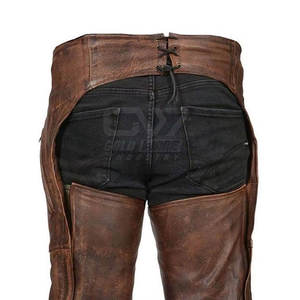 Utilisation à l'extérieur Chaps en cuir respirant de couleur unie Chaps en cuir délavé pour hommes Vente à chaud Chaps en cuir - Product Image 4