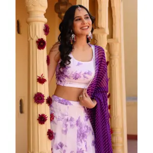 Conjunto de Lehenga Floral para Mujer Zaira Levender, Chifón Puro - Product Image 6