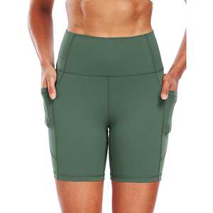 Pantalones cortos de Yoga de entrenamiento de cintura alta personalizados para mujer, pantalones cortos de motorista sin costuras con Control de barriga, ropa transpirable para gimnasio, bolsillos sólidos - Product Image 3