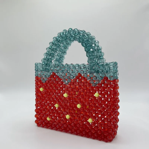 Shimmering holographic light <b>pink</b> beaded box <b>clutch</b> with a flap closure and single carry handle, available at wholesale prices. - Product Image 6