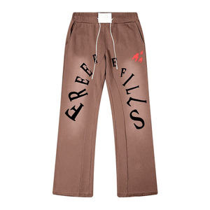 New <b>Fleece</b> Sweatpants Wholesale Customize Distressed Flared Pants <b>Trousers</b> Custom Embroidery - Product Image 3