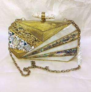Handmade Designer Evening <b>Clutch</b> Bag for Ladies Mother <b>Pearl</b> Patterned with Traditional Brass MOP for Weddings and Parties - Product Image 3