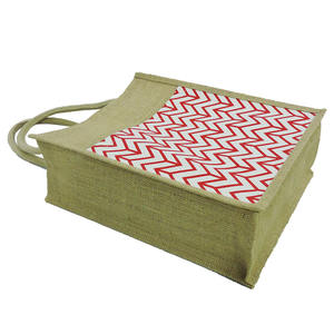 <b>Ladies</b> Eco Friendly and Pocket Friendly Jute <b>Shopping</b> <b>Bag</b> with External Pocket with Red Motif Silk Screen Print - Product Image 4