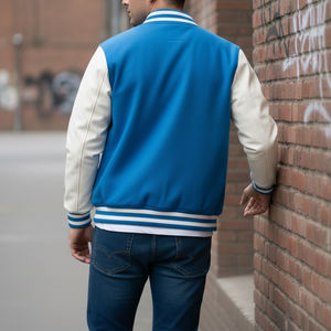 Veste universitaire pour homme en toile respirante 100% laine, sur mesure, avec logo brodé sur le devant, streetwear, design bicolore - Product Image 2