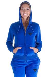 Conception de poche arrière OEM Survêtements avec fermeture éclair Hoodies et Jogging à capuche Ensembles couleur bleu marine Survêtements en velours pour femmes - Product Image 5