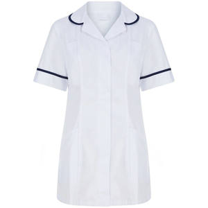 Venta al por mayor personalizado mujeres Hospital uniforme enfermería Scrubs Tops cuello vuelto con tubería blanca cuidado de la salud enfermera túnica superior - Product Image 3