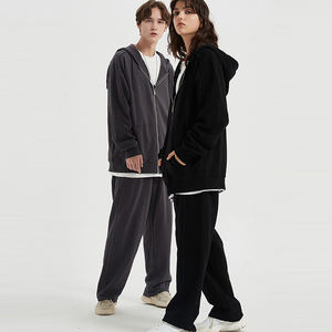 Hiver Offre Spéciale Ensemble de sweatshirts à capuche et pantalons de survêtement pour hommes surdimensionnés avec cordon de serrage et fermeture éclair à capuche avec motif imprimé teint uni - Product Image 4