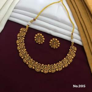 Bridal <b>Antique</b> <b>Gold</b> Temple Necklace Set with Elephant and Goddess Motifs Traditional Jewelry for Weddings and Festive Occasions - Product Image 2