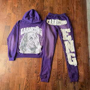 2025 Autumn-Winter Men's Hoodie <b>Tracksuit</b> Custom Embroidery 100% Cotton Washed Plus Size Made by Hexo Enterprises - Product Image 2