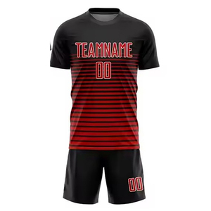 Ensemble de maillot de football pour homme INDEX APPAREL, noir et rouge rayé, sublimé, respirant, manches courtes, col rond, coupe athlétique, adulte - Product Image 3