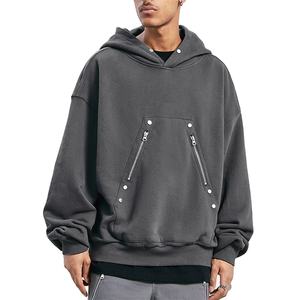 Sweat à capuche oversize pour homme, style vintage, poids lourd, avec poches zippées, motif uni, design en strass, OEM High Street - Product Image 1