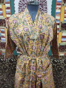 100% coton bloc imprimé demoiselle d'honneur Kimono Robe confortable femmes été vêtements de nuit-taille unique pour l'automne hiver nuits - Product Image 3