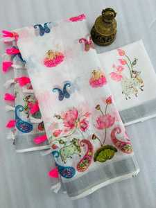 Sarees en soie de brocart sur mesure Pure soie Floral conçu violet couleur indien et pakistanais vêtements pour femmes pour les mariages - Product Image 4