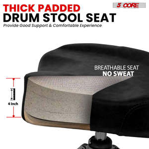 5Core Drum Throne 4 Cushion Padded <b>Stool</b> w Backrest Airlift <b>Height</b> <b>Adjustable</b> Chair w 441Lb Capcity - Product Image 2