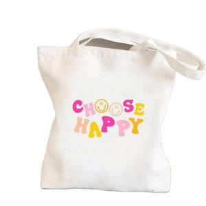 Bolso de algodón ecológico con logotipo impreso personalizado, diseño personalizado, bolsas de compras de lona grandes naturales, estilo plegable, dibujos animados - Product Image 2