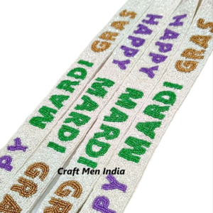 Personalizado hecho a mano Mardi Gras semilla con cuentas hebilla de bloqueo automático Transferencia de Calor impreso fiesta Festival bolsa Correa ancha Festival tema - Product Image 1