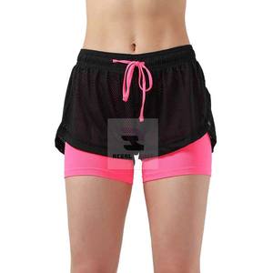 Pantalones cortos de gimnasio de doble capa personalizados, respetuosos con el medio ambiente, cintura elástica alta, transpirable, Yoga, patrón sólido, informal, teñido liso con servicio OEM - Product Image 3