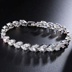 NOVAMART Fine Hallmark Silver American Diamond <b>Bracelet</b> with Crystal Leaves Elegant <b>Bangles</b> & <b>Bracelets</b> Wholesale Export - Product Image 2